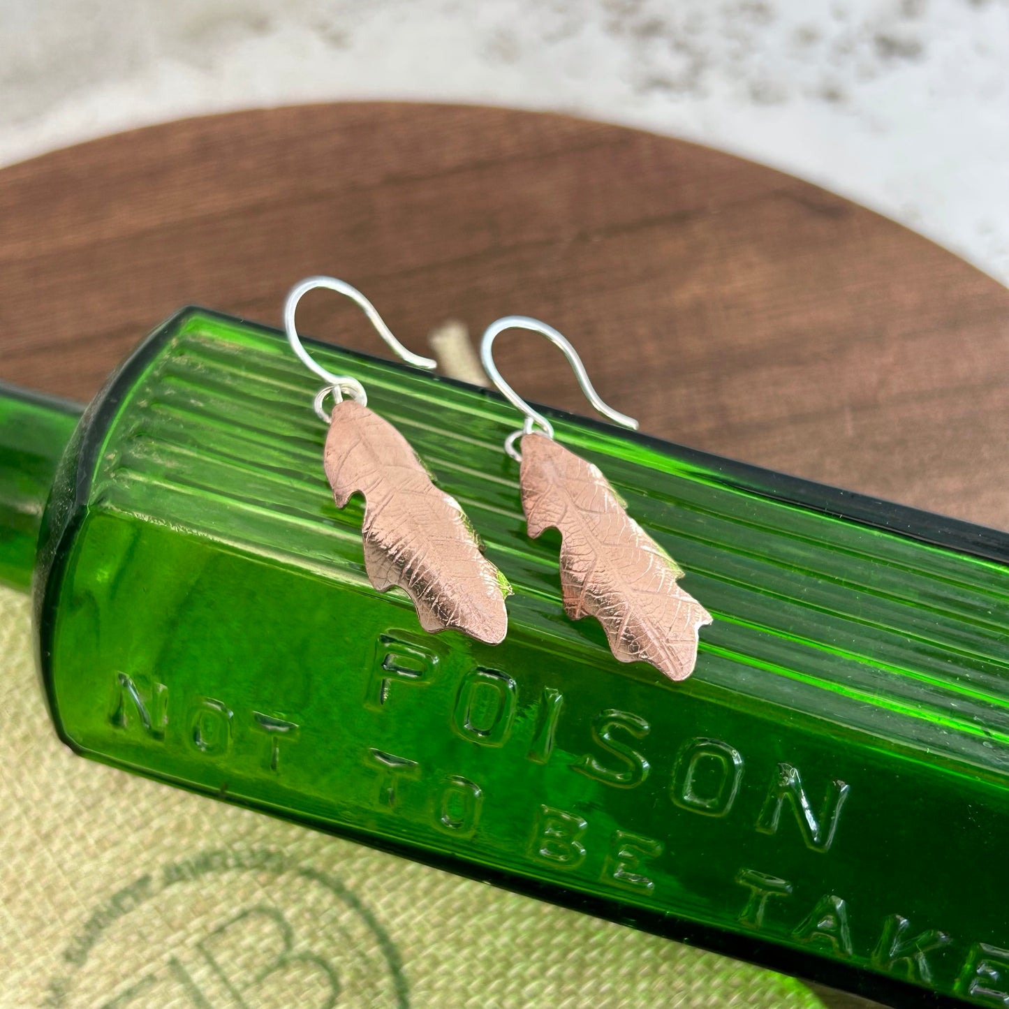 Copper Oak Leaf Dangle Earrings