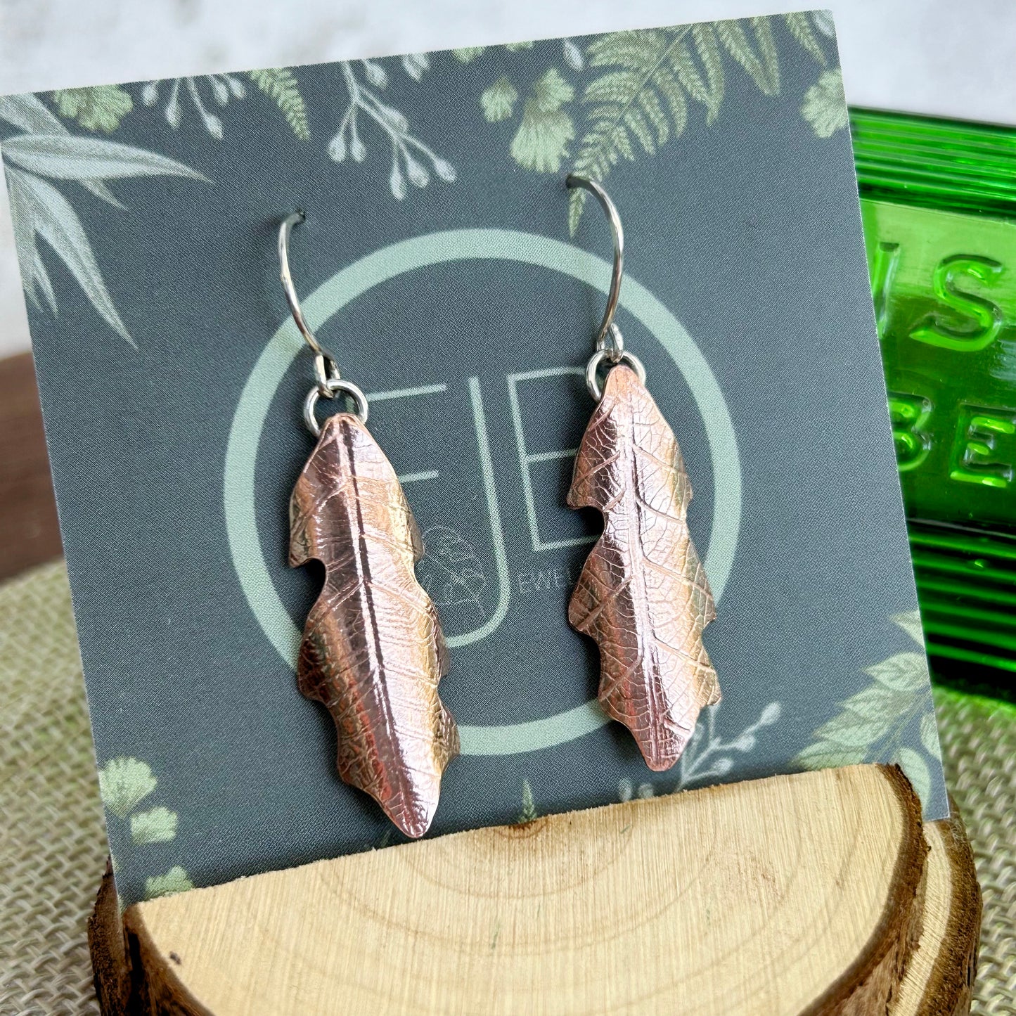 Copper Oak Leaf Dangle Earrings