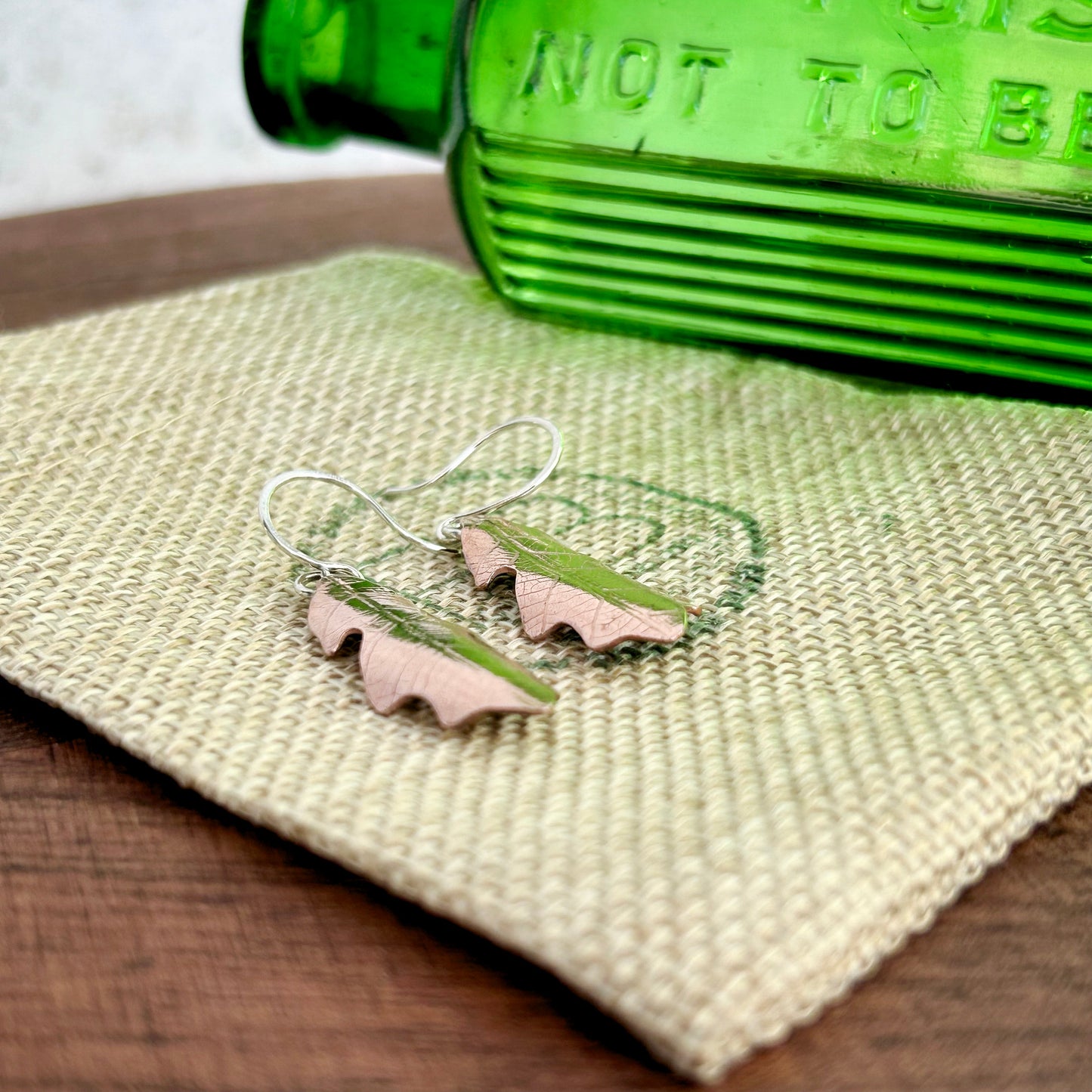 Copper Oak Leaf Dangle Earrings