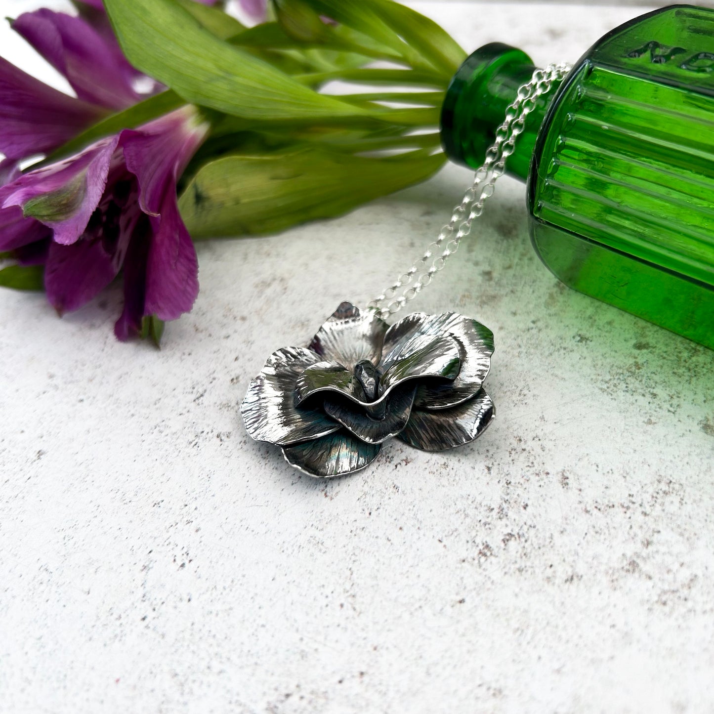 Sterling silver orchid pendant