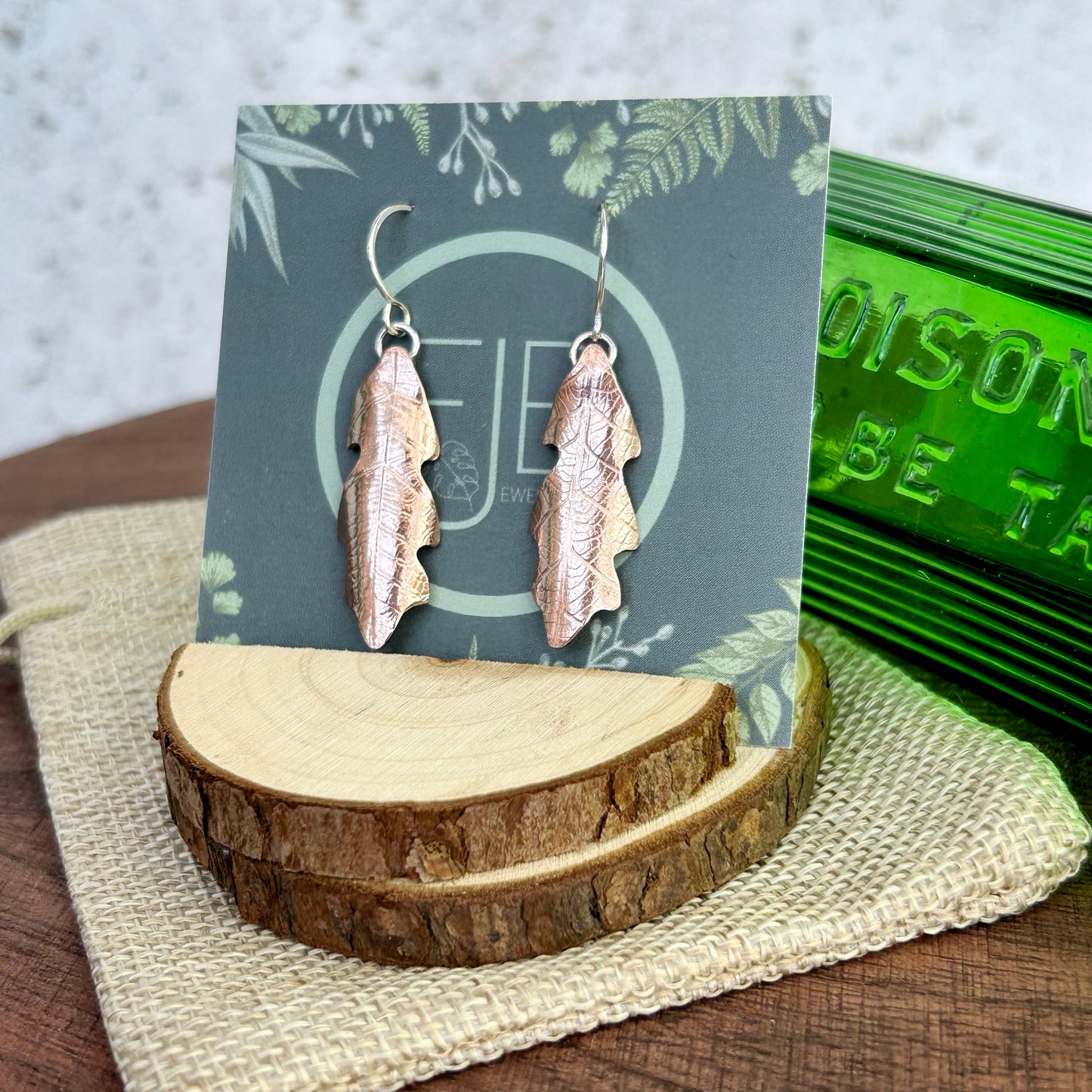 Copper Oak Leaf Dangle Earrings