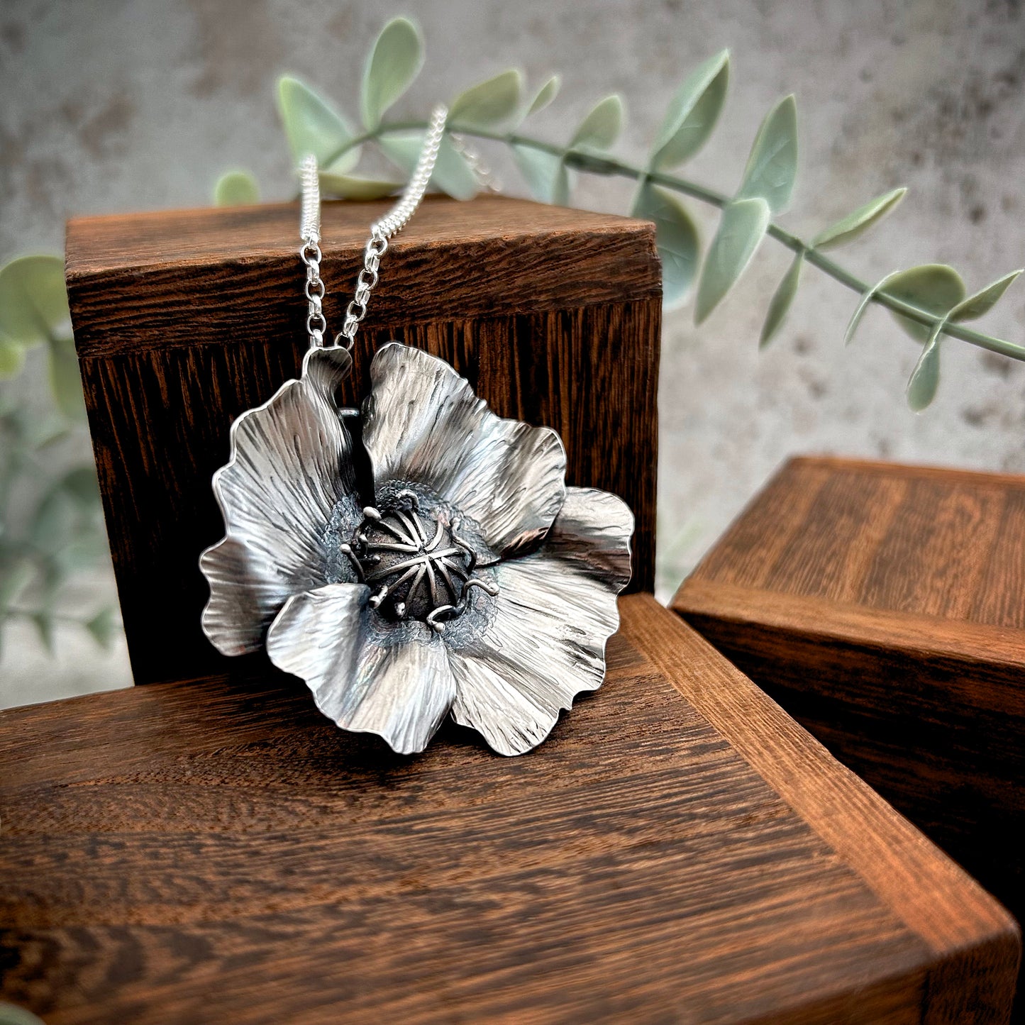 Sterling Silver Poppy Pendant