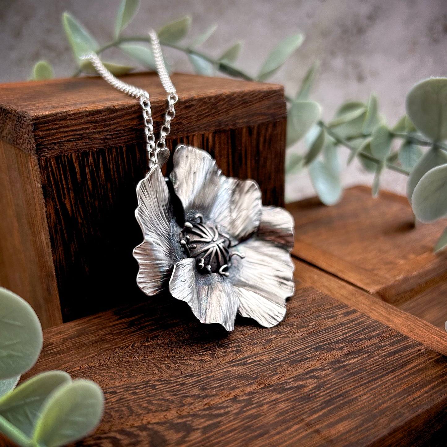 Sterling Silver Poppy Pendant