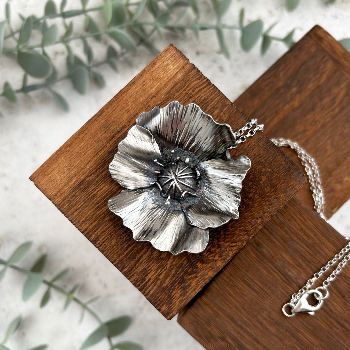 Sterling Silver Poppy Pendant