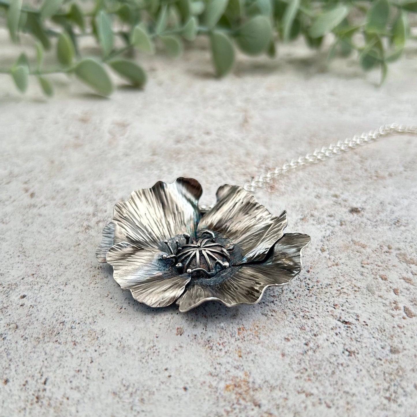 Sterling Silver Poppy Pendant