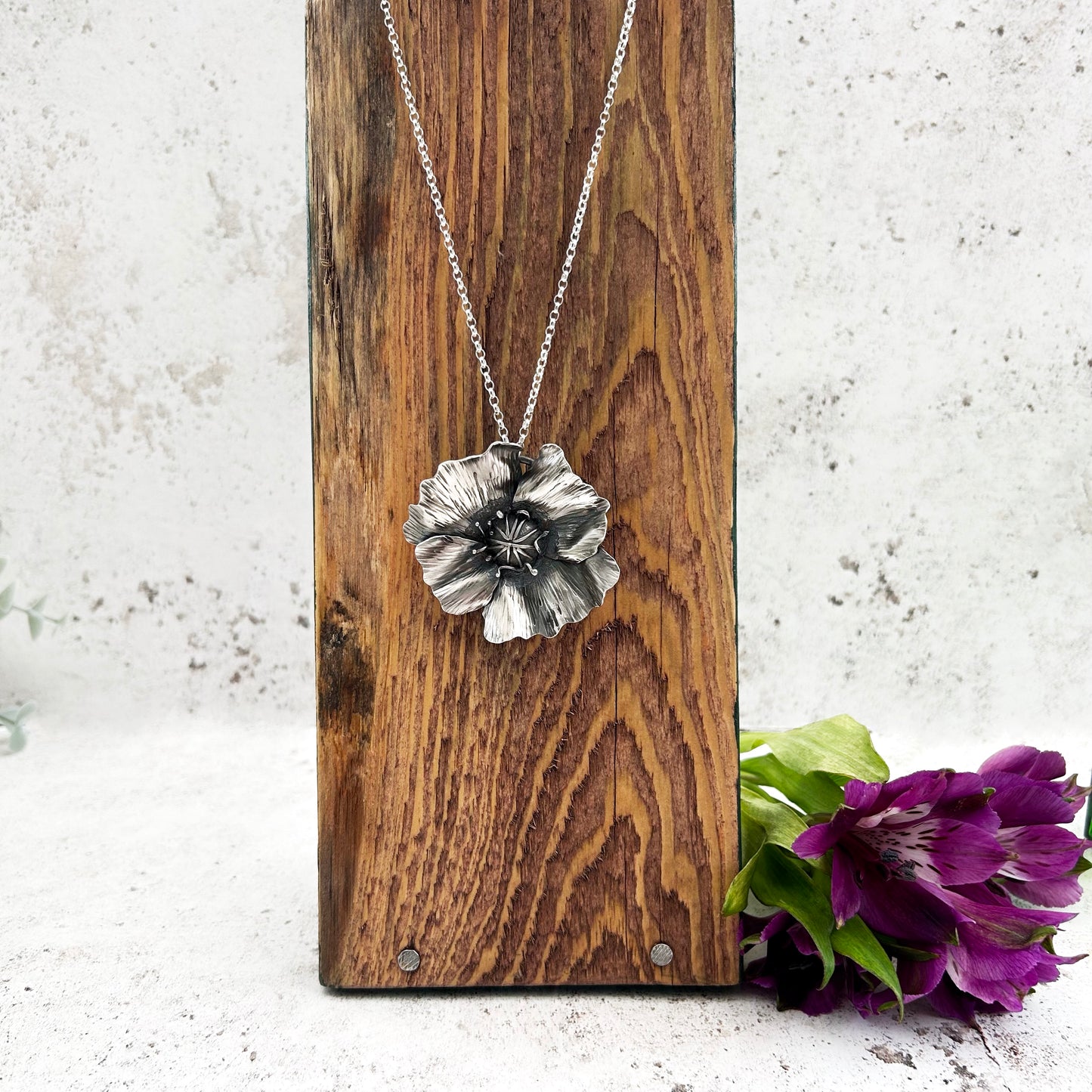 Sterling Silver Poppy Pendant