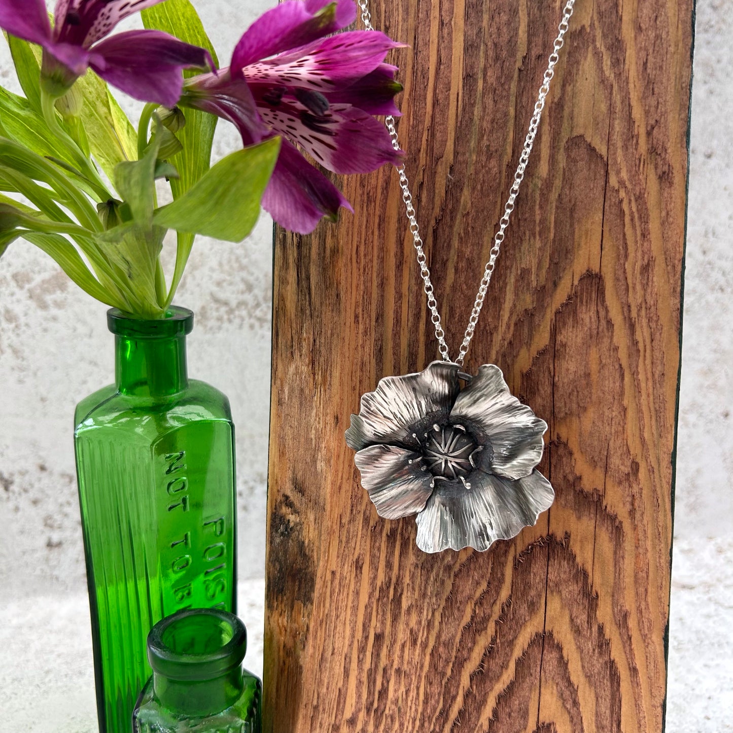 Sterling Silver Poppy Pendant