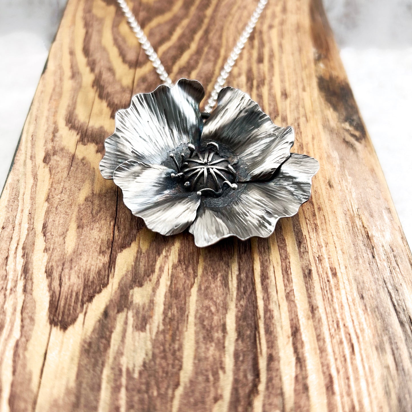 Sterling Silver Poppy Pendant