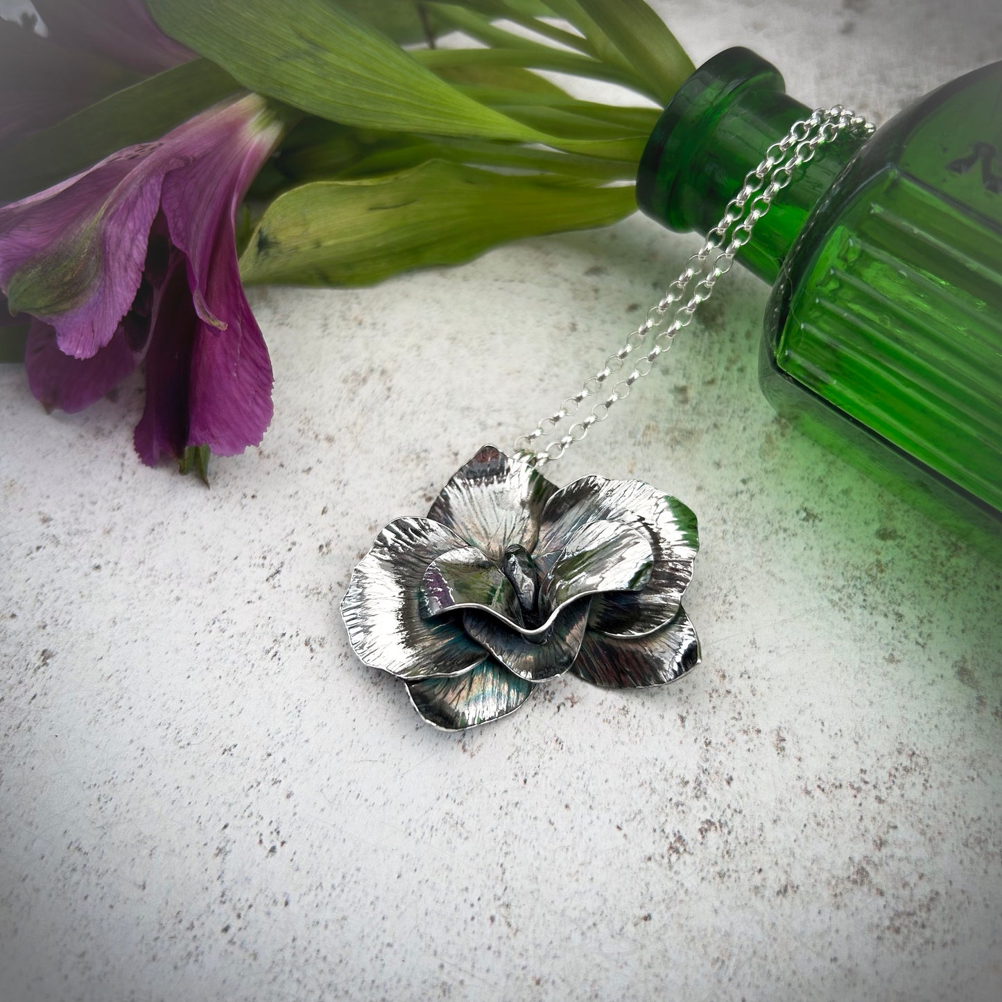 Sterling silver orchid pendant