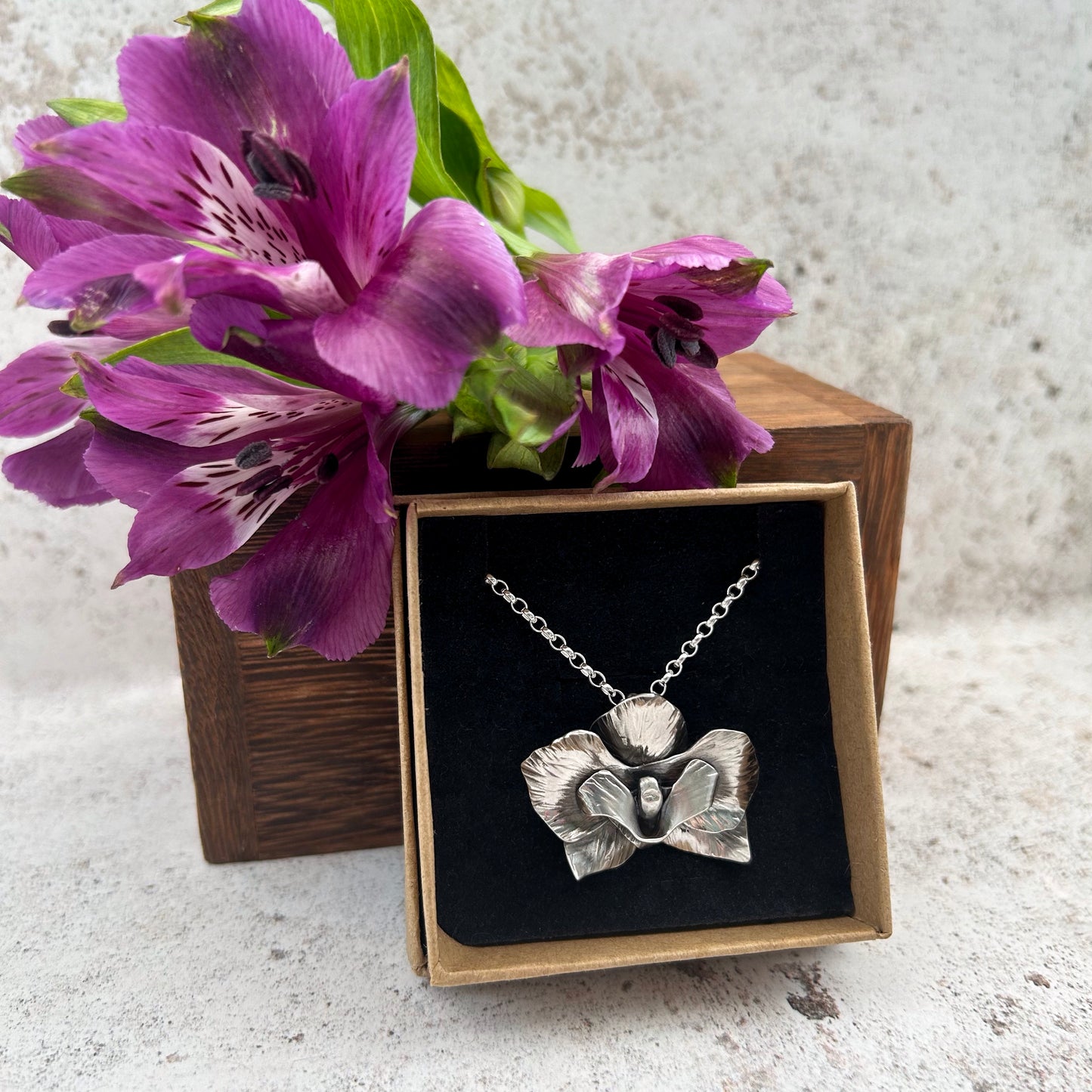 Sterling silver orchid pendant