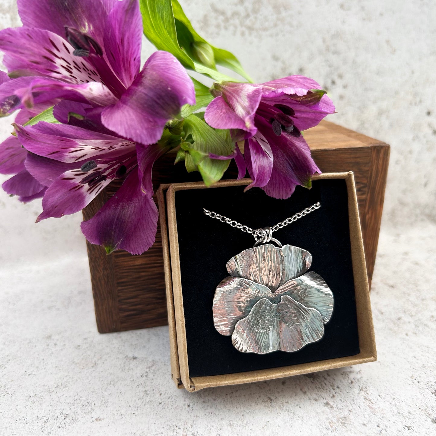 Sterling silver pansy pendant