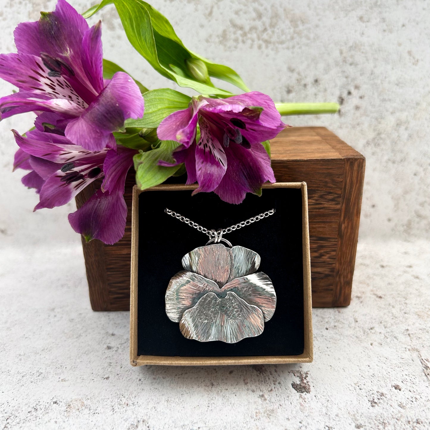 Sterling silver pansy pendant