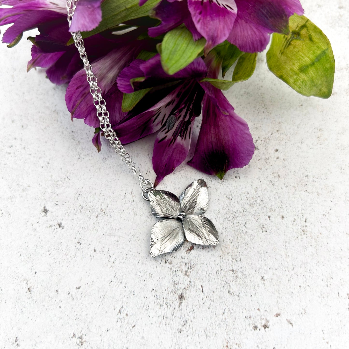 Sterling silver hydrangea pendant