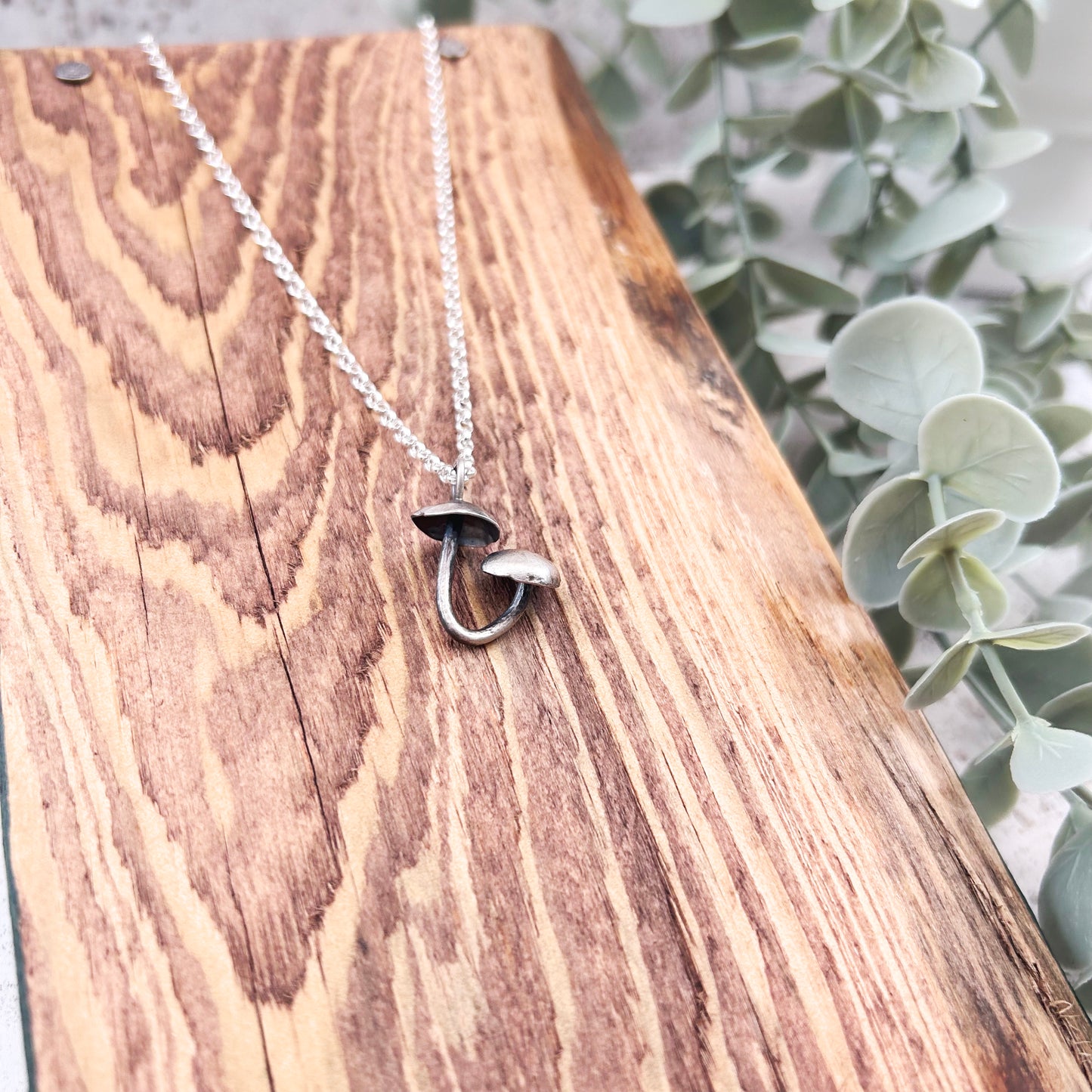 Sterling silver double mushroom pendant