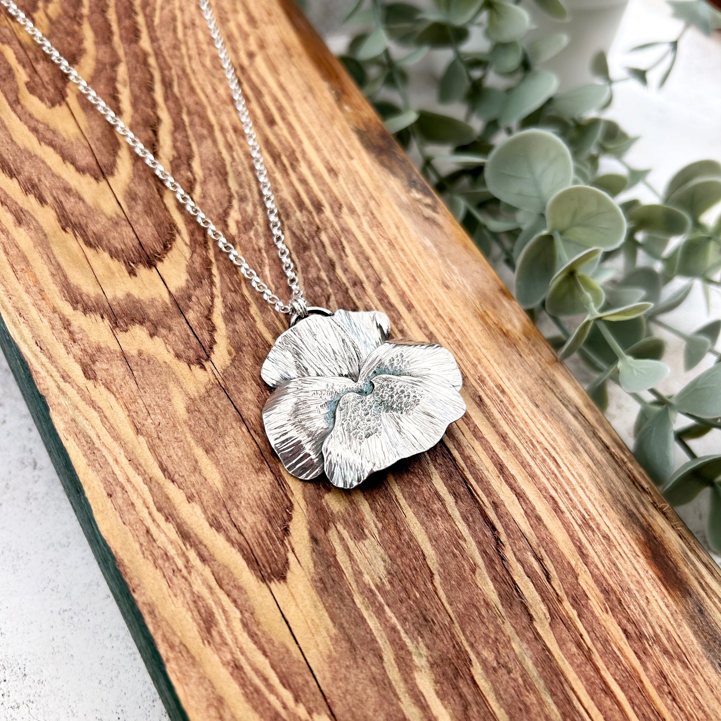 Sterling silver pansy pendant