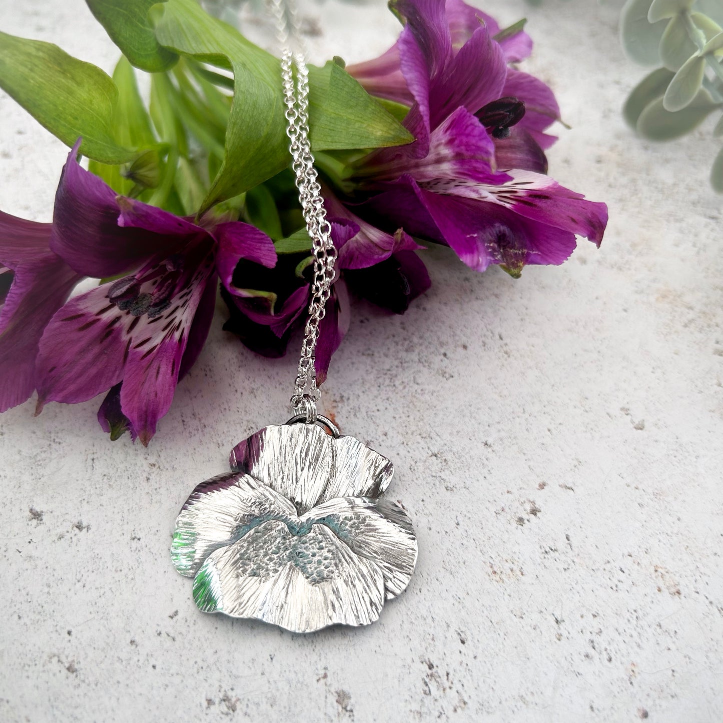 Sterling silver pansy pendant