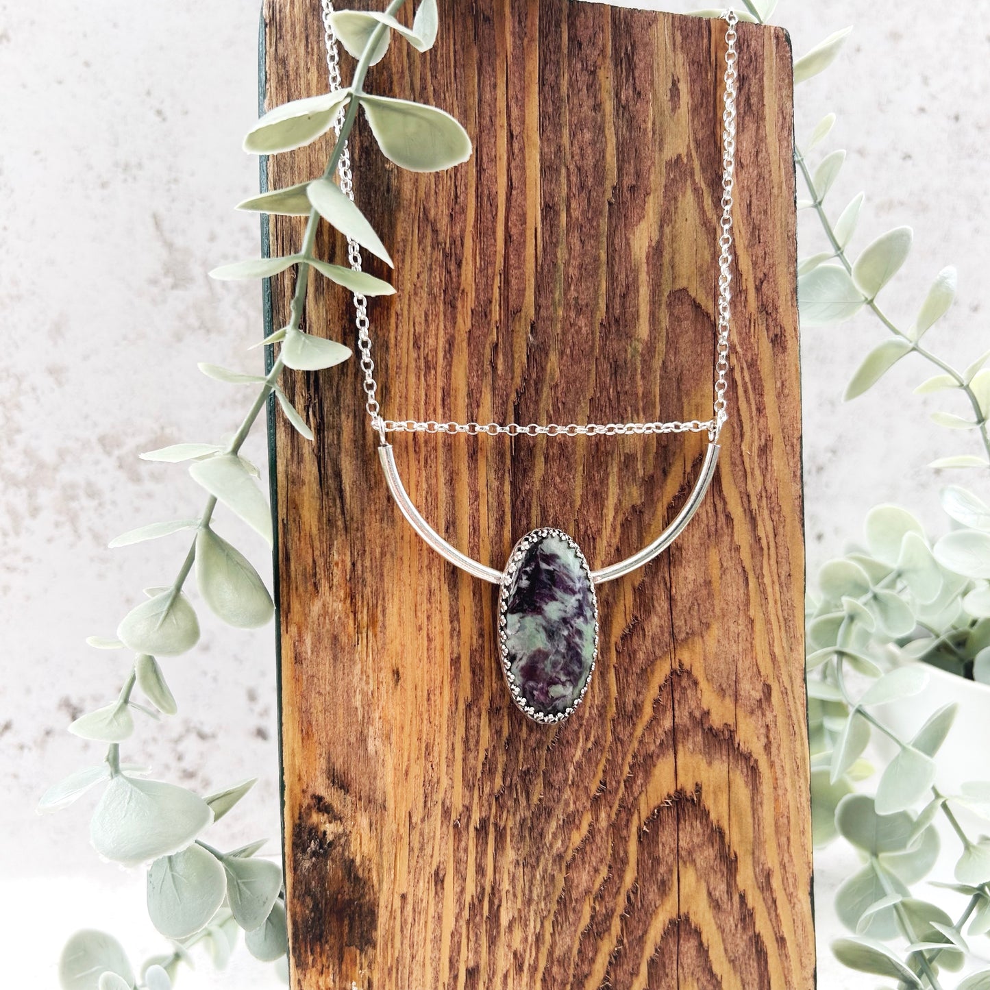 Kammererite and sterling silver statement necklace