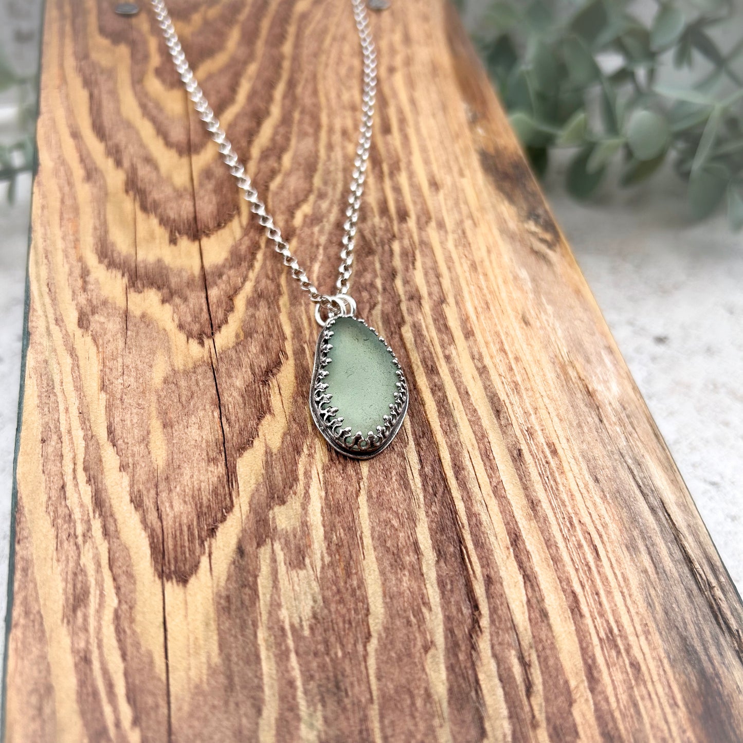 Stering silver sea glass pendant