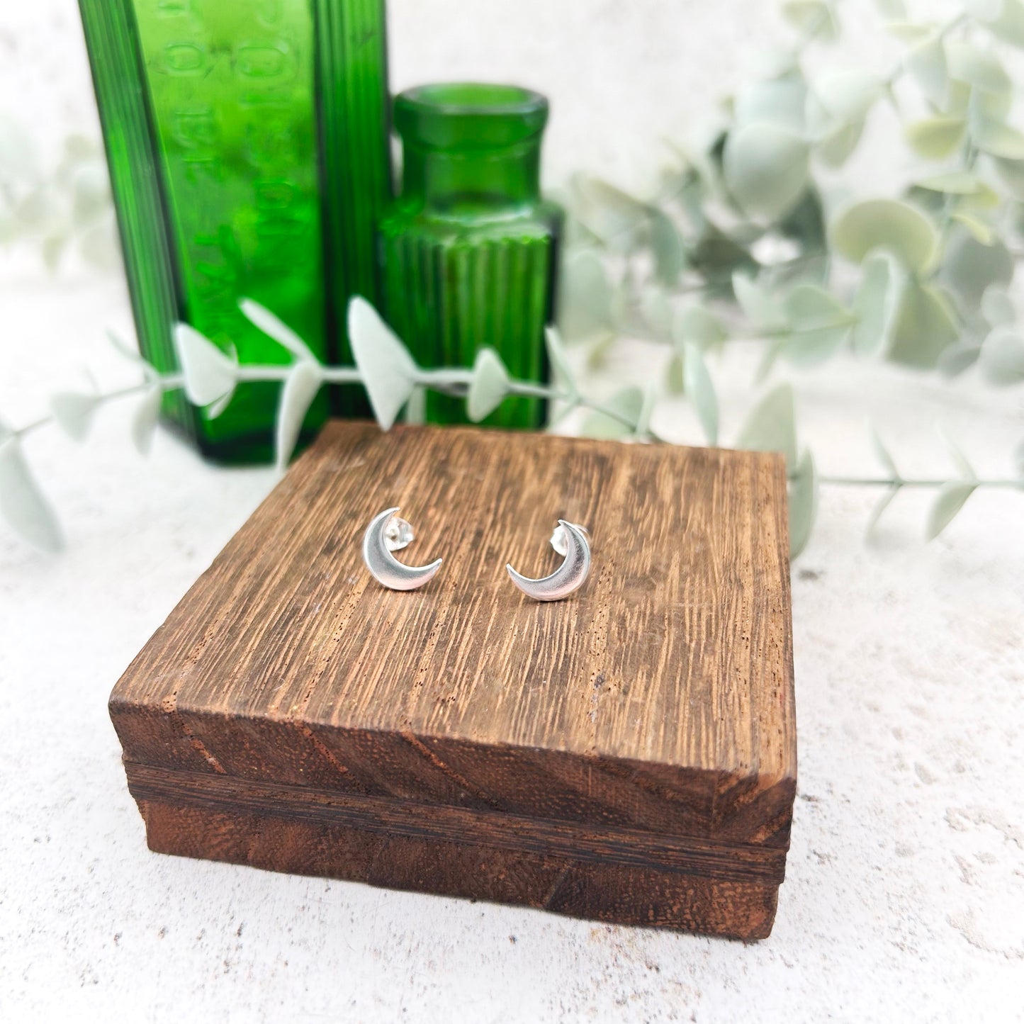 Sterling silver large crescent moon studs