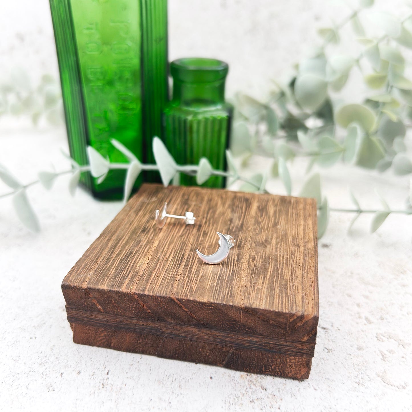 Sterling silver large crescent moon studs