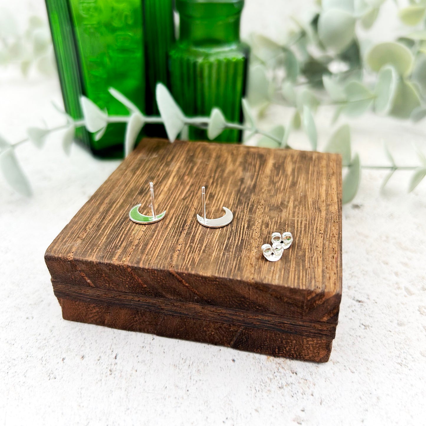 Sterling silver large crescent moon studs