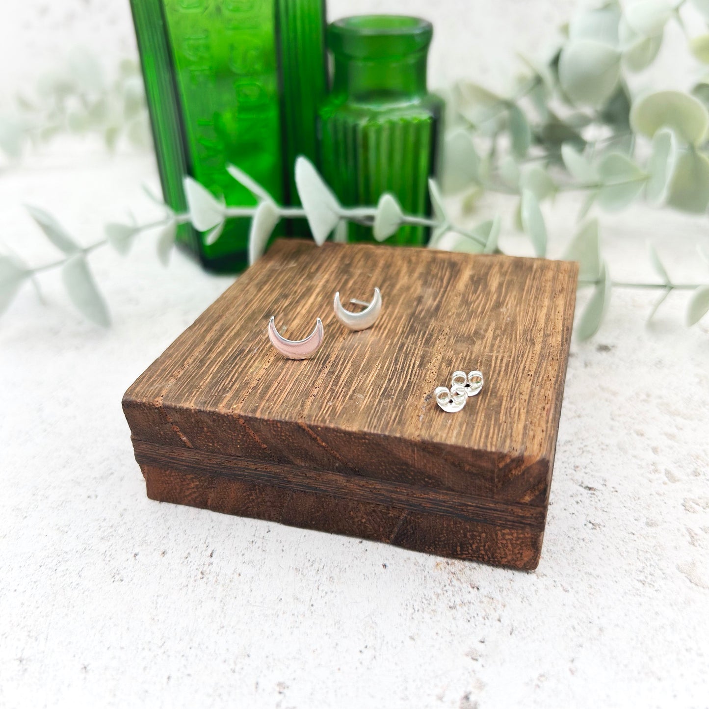 Sterling silver large crescent moon studs