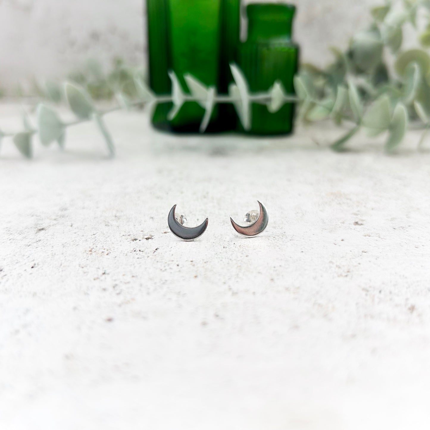 Sterling silver large crescent moon studs