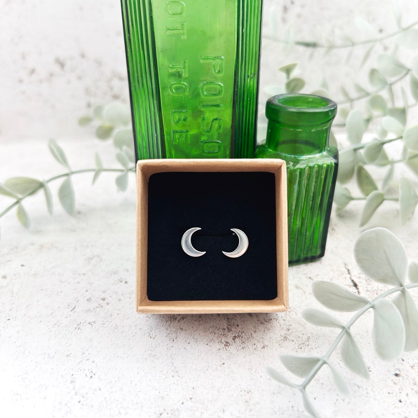 Sterling silver large crescent moon studs