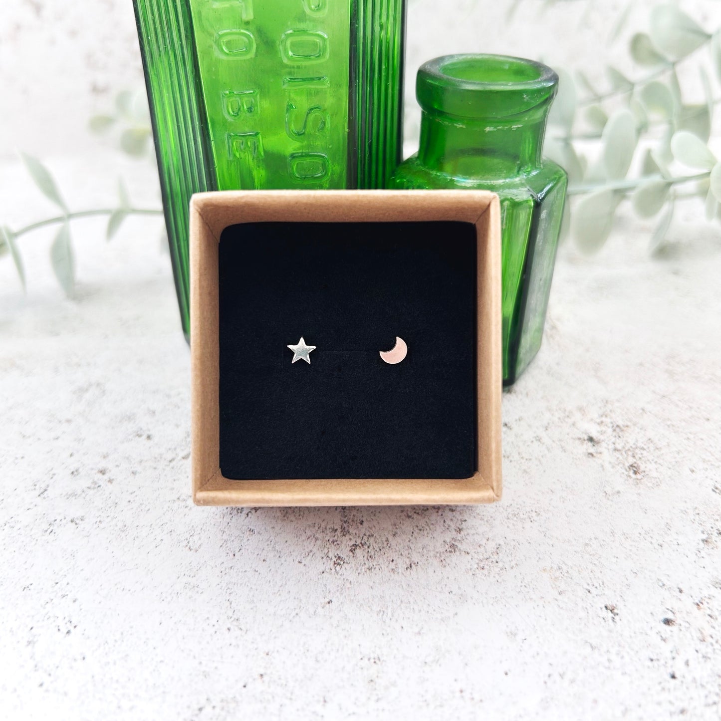 Sterling silver moon and star studs