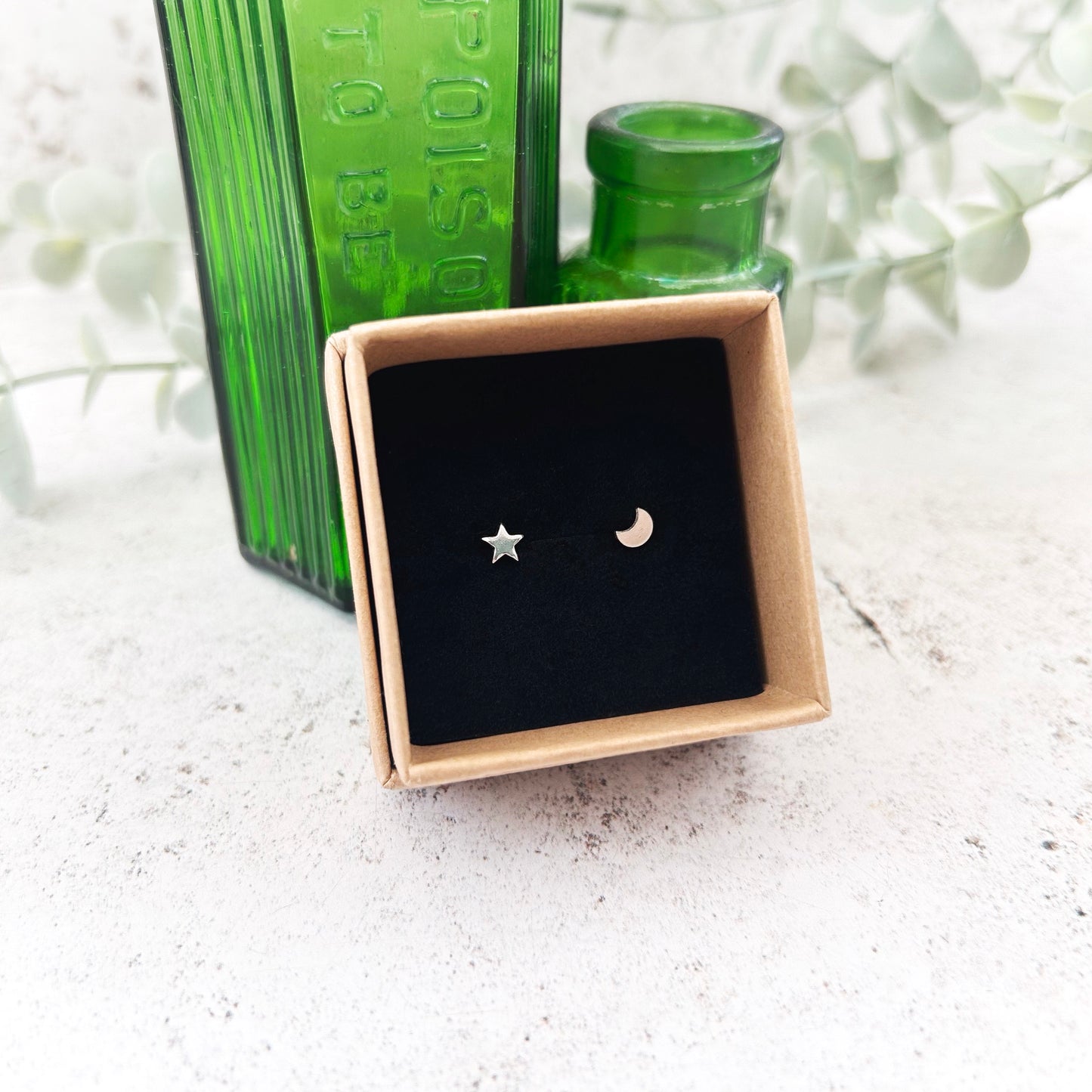 Sterling silver moon and star studs