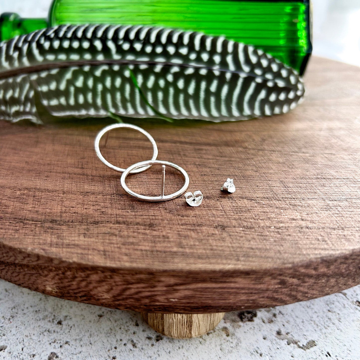 Sterling silver textured circle earrings