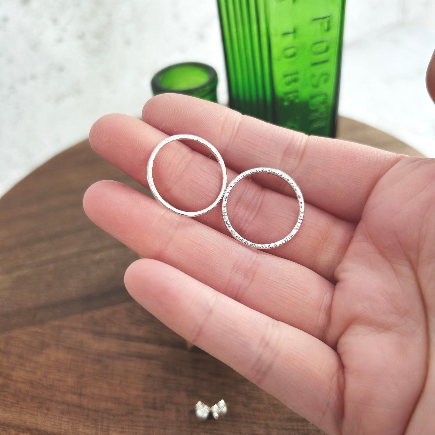 Sterling silver textured circle earrings